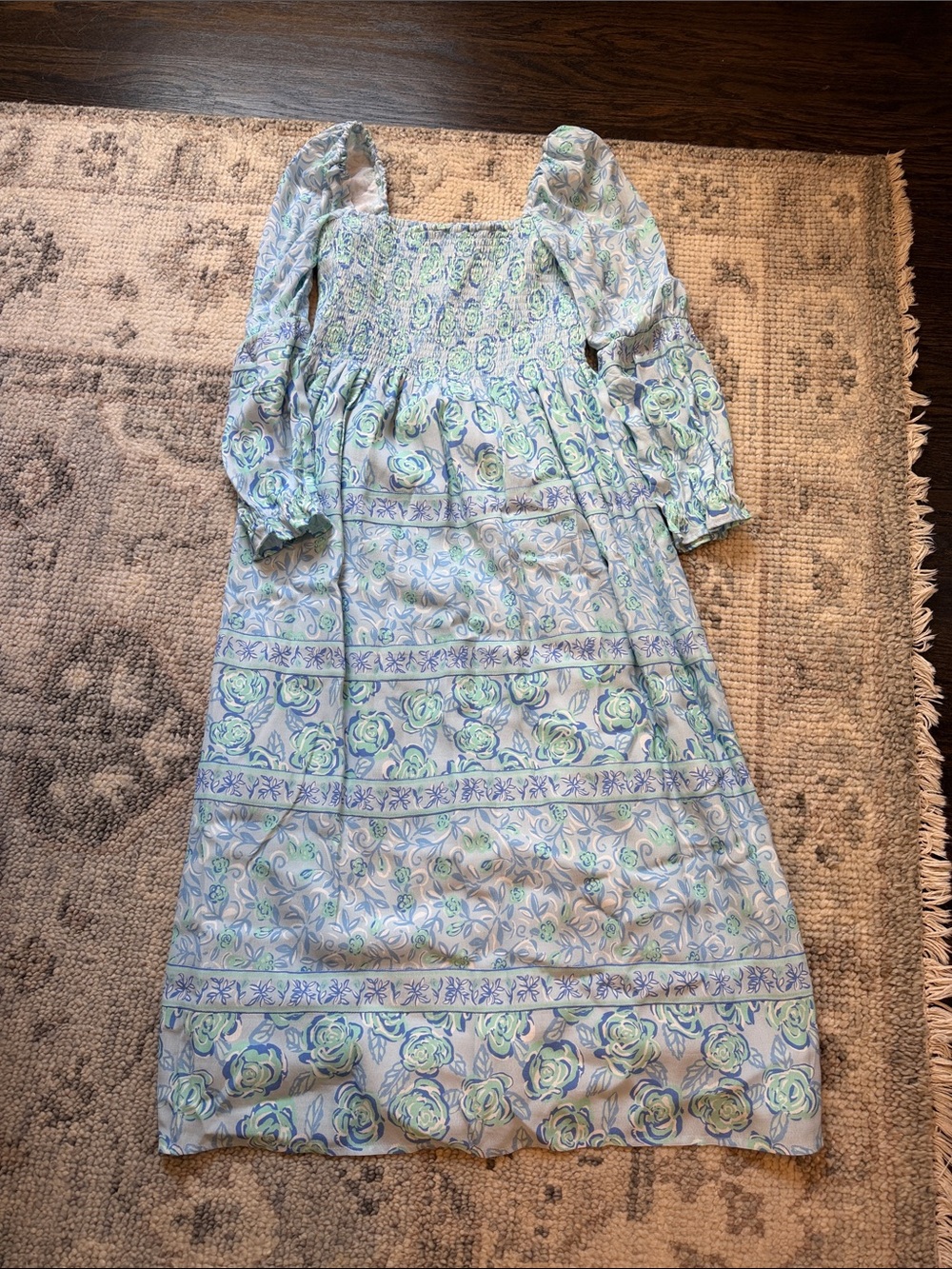 Sail to Sable Pastel Blue & Green Floral Midi Dress